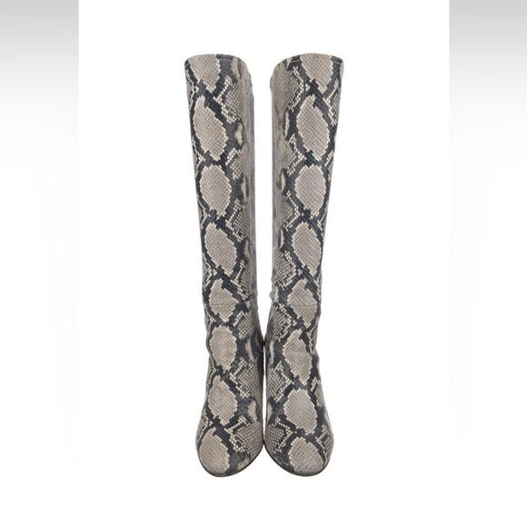 Stuart Weitzman Snake Animal Print Leather Mid-Calf Boots - Picture 3 of 5